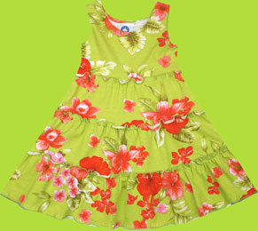 CR Kids Green Three Tiered Tropical Flower Dress