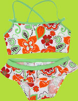 CR Kids Plaid Fish Flowers Two Piece Swim Suit