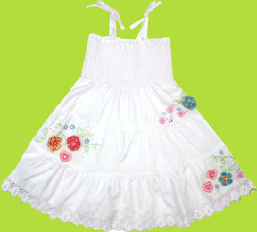 CR Kids White Three Tiered Dress with Ribbon Flowers and Embroideries