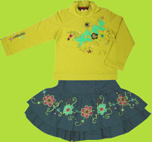 Catimini Spirt Ethnique Long Sleeve Shirt, Skirt, and Tights