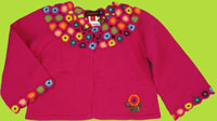Catimini Spirit Ethnique Fuchsia Knit Cardigan with Crocheted Flowers