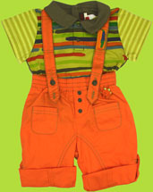 Catimini Spirit Couleur Orange Shorts with Suspenders and Striped Shirt Set