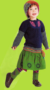 Catimini Spirit Denim Green Skirt, and Striped Tights with Leg Warmers