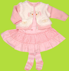 Catimini Premiers Jours Cardigan, Dress, and Tights