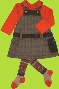 Catimini Sur La Route De Menphis Jumper Dress with Long Sleeve Shirt and Tights