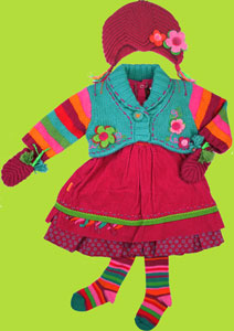 Catimini Spirit Couleur Dress, Cardigan, Tights, Hat and Mittens