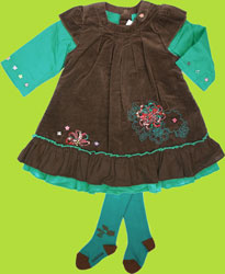 Catimini Spirit City Chocolate Dress with Teal Petticoat