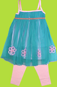 Chit-Chat Turquoise and Pink Dress and Legging Set 