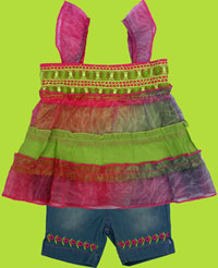 Chit-Chat Lime/Fuchsia Tiered Top and Short Set 