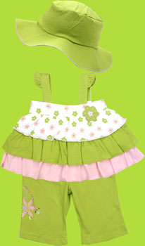 Chit-Chat Green, Pink and White 3 Pc. Pant Set 