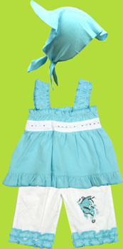 Chit-Chat Aqua and White 3 Pc. Pant Set 