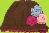 Sophie 3 Flowers Chocolate Hat w/Crochet Trim 