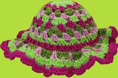 Hand Knit Moss/Purple Snow Flake Hat for ages 7 to 14 years