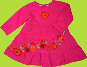 Cotton Kids Fuchsia Tiered Corduroy Dress w/Flowers 