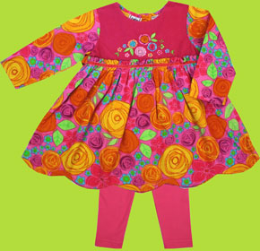 Cotton Kids Rose Swirls Corduory Dress