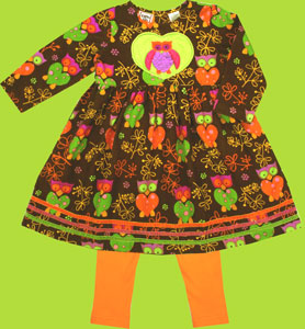 Cotton Kids Lovely Owls Chocolate Corduroy Dress