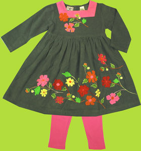 Cotton Kids Winter Floral Corduroy Dress 