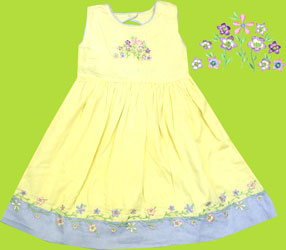 Cotton Kids Easter Bunny Colorblock Dress w/Floral Embroideries