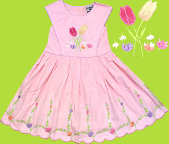 Cotton Kids Dutch Treat Pink Embroidered Tulip Dress