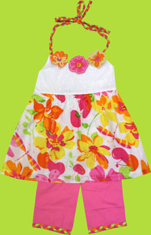 Cotton Kids Butterflies and Strawberries Floral Swing Top and Capri Set