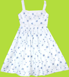Cotton Kids White Dress with Blue Embroideries