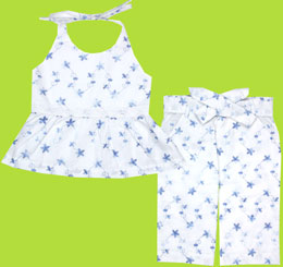 Cotton Kids White Halter Top and Capri Set with Blue Embroideries