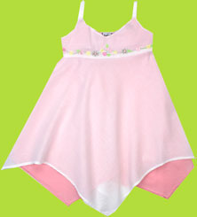 Cotton Kids White and Pink Hankerchief Dress with embroideries