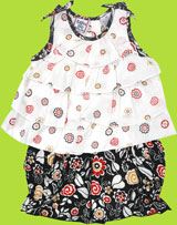 Cotton Kids Black and White Swing Top and Cargo Shorts with red and brown print