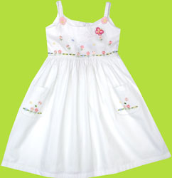 Dana & Annika White Crochet Rose Sundress w/Embroideries and Pockets