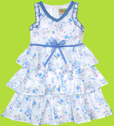 White Tiered Dress wilt Light Blue Floating Lilacs