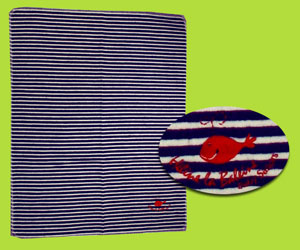 Roko Navy/White Stripe Embroidered Whale Blanket 