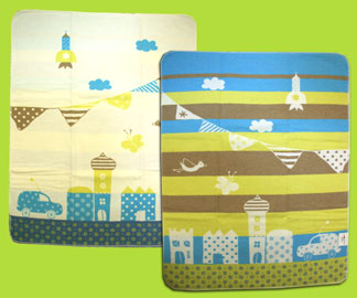 Blue/Natural City/Buildings Reversible Blanket 