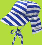 Flap Happy royal/white stripe flap hat with ties