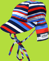 Flap Happy red/white and blue stripe flap hat with ties 