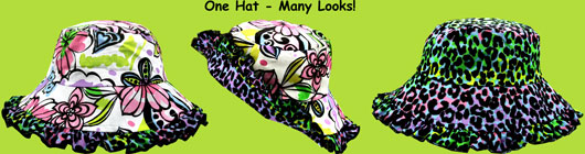 Flap Happy Graffiti Floral/Reinbow Leopard Reversible Crusher Hat UPF 50+