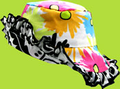 Flap Happy Pop Art Poppies/Vintage Scrolls Reversible Ruffle Hat UPF 50+ 