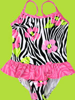 Flap Happy Jungle Floral/Pink Zebra Suit w/Ruffle 