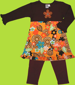 Girl Friends Brown/Orange Flower A-Line Dress with Brown Leggings
