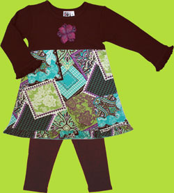 Girl Friends Brown/Patchwork A-Line Dress with Brown Leggings