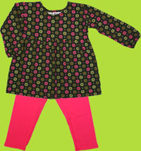 Girl Friends Mini Flower Long Sleeve Baby Doll Top with Hot Pink Leggings