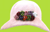 Hand and Heart Pink Hand Crocheted Hat w/Flowers 