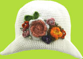 Hand and Heart White Hand Crochet Hat w/Flowers 