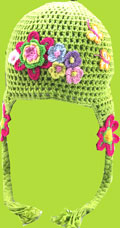 Hand and Heart Lime Green Hat w/Braids and Flowers 