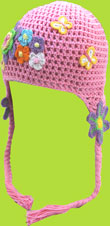 Hand and Heart Pink Hat w/Braids and Flowers 