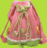 Hand and Heart Pink Hand Crocheted Flower Backpack