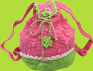 Hand and Heart Pink and Green Crochet Backpack