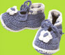 Hand and Heart Chambray and White Hand Crocheted Booties with Flower