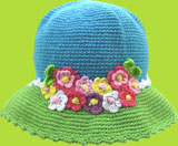 Blue Hand Crocheted Flower Garden Hat 