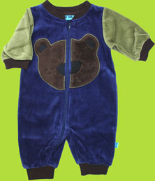 Me Too Blue and Sage Bear Velour Long Sleeve Coverall