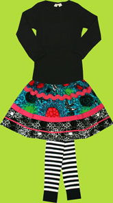 Me Too Enya Bam Long Sleeve T-shirt, Elita Bam Corduroy Skirt and Eline Bam Black/Ivory Knit Leggings
